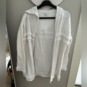 J Jill fringe detailed white hooded cardigan